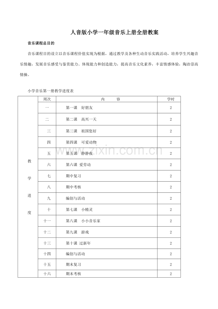 2021年人音版小学一年级音乐上册全册教案.doc_第1页