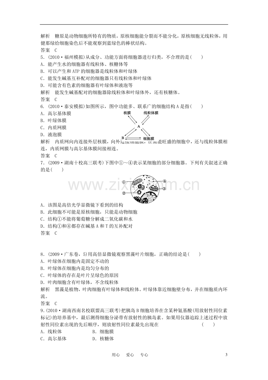 高中生物《细胞器——系统内的分工合作》同步练习10-新人教版必修1.doc_第3页