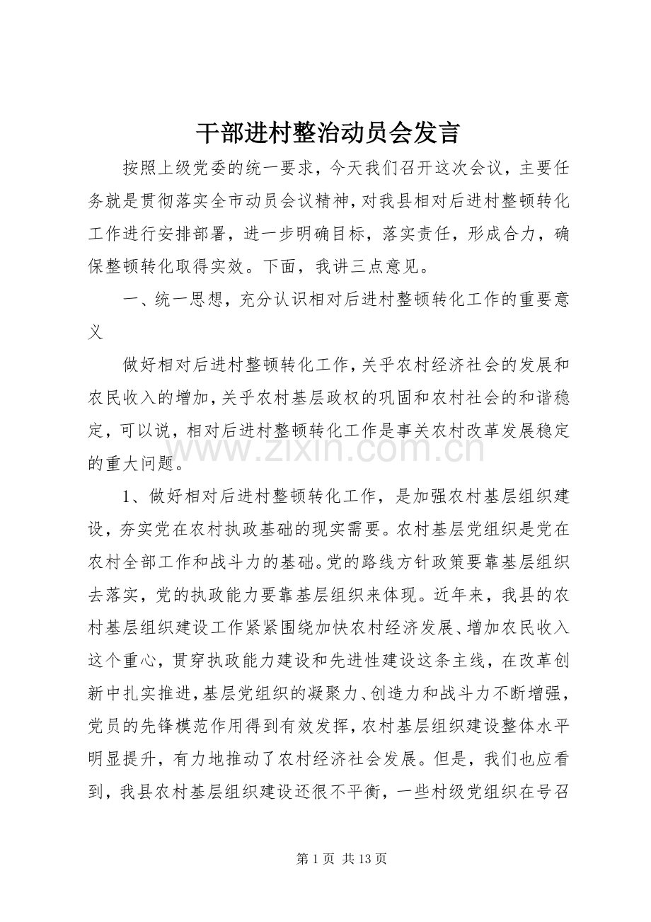 干部进村整治动员会发言.docx_第1页