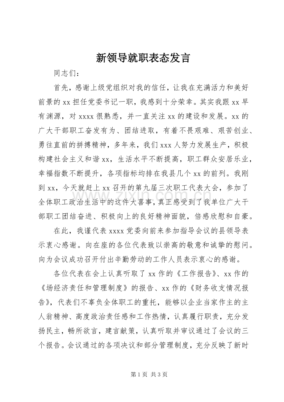 新领导就职表态发言.docx_第1页