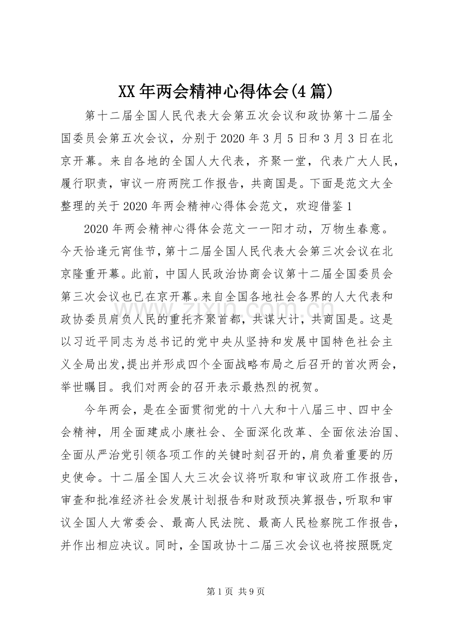 XX年两会精神心得体会(4篇).docx_第1页