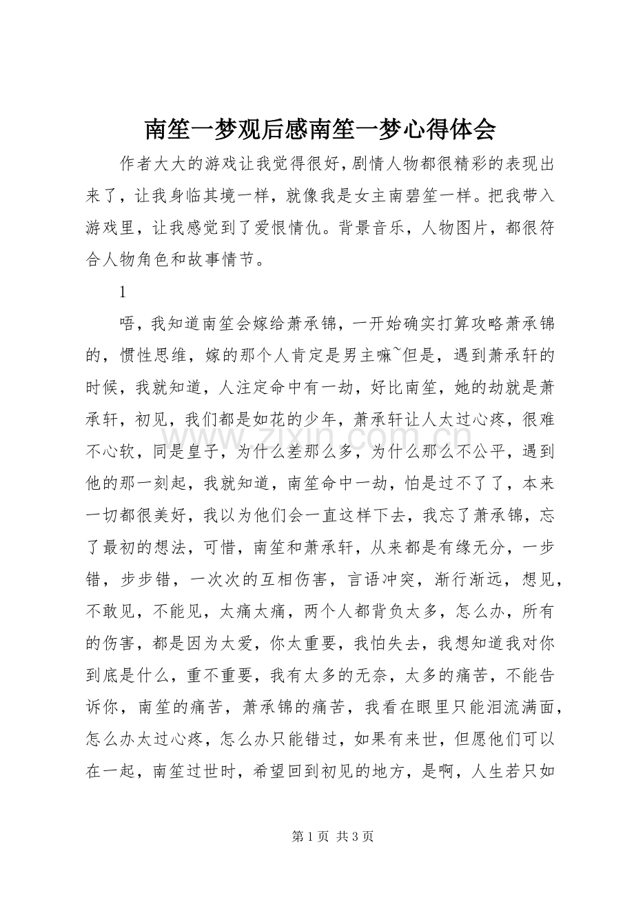 南笙一梦观后感南笙一梦心得体会.docx_第1页