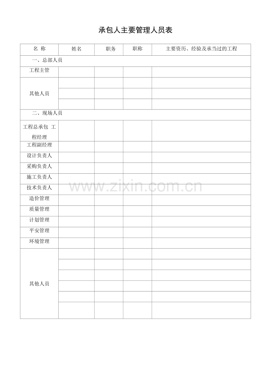 承包人主要管理人员表.docx_第1页