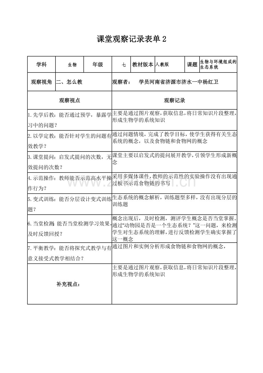 【学员】杨红卫课堂观察记录表单.doc_第2页