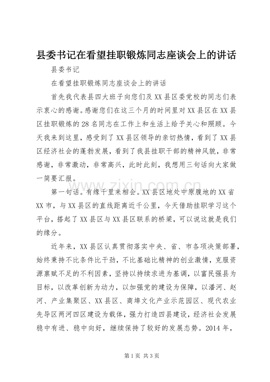 县委书记在看望挂职锻炼同志座谈会上的讲话.docx_第1页