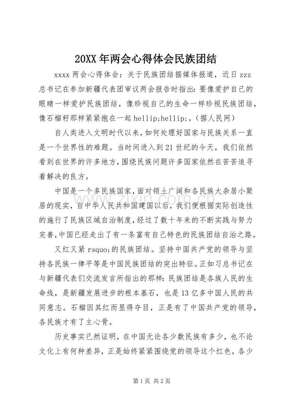 20XX年两会心得体会民族团结.docx_第1页