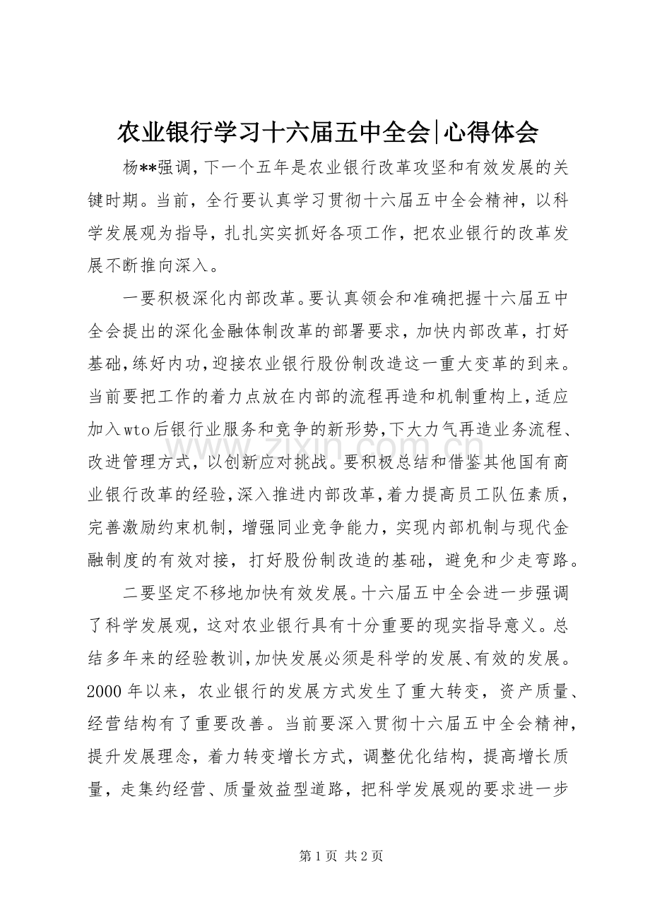 农业银行学习十六届五中全会-心得体会.docx_第1页