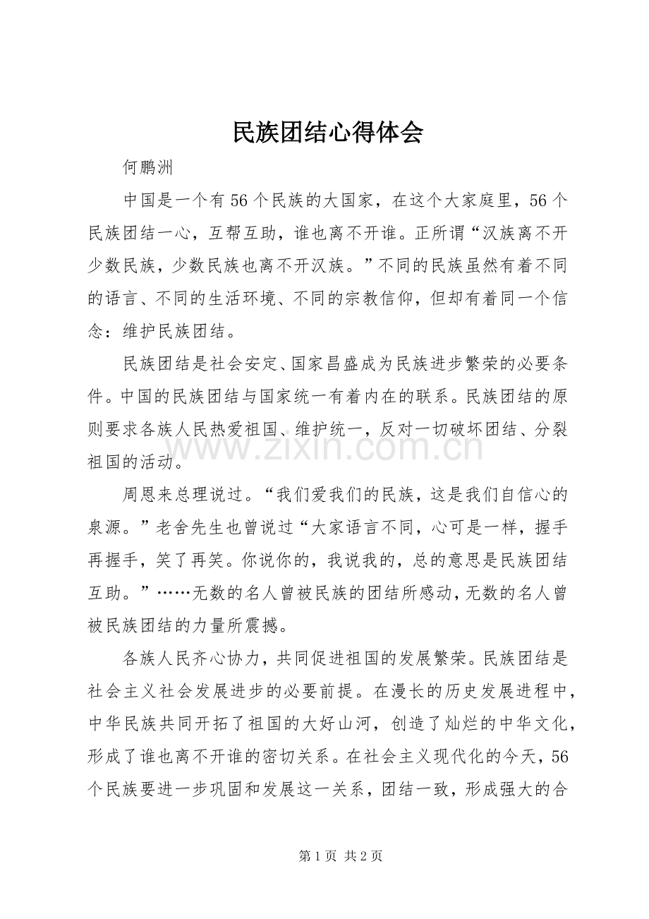 民族团结心得体会.docx_第1页