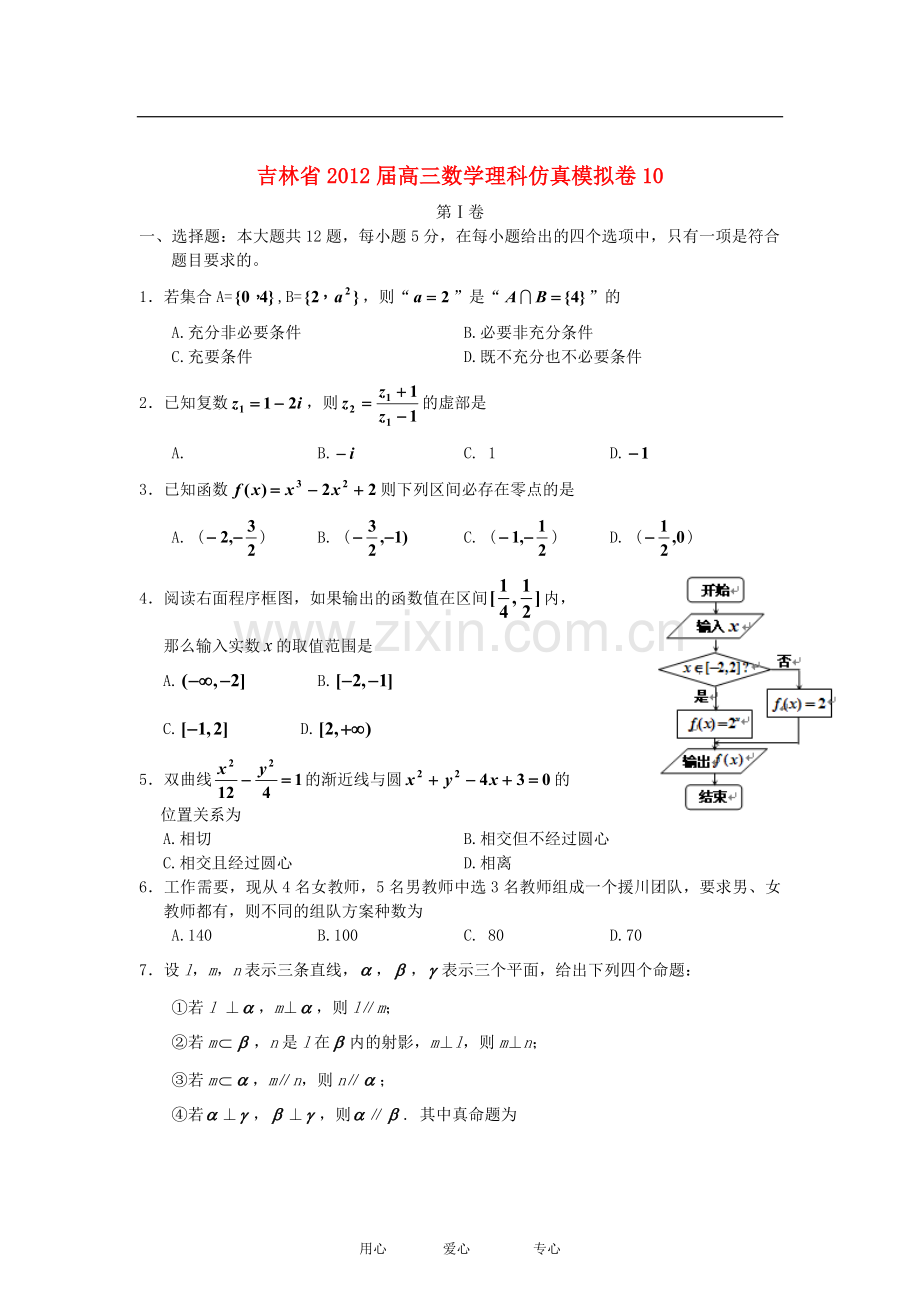 吉林省高三数学仿真模拟卷10-理-新人教A版.doc_第1页