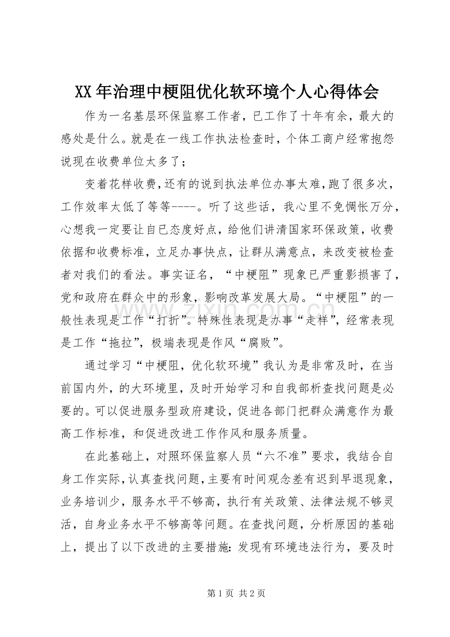 XX年治理中梗阻优化软环境个人心得体会.docx_第1页