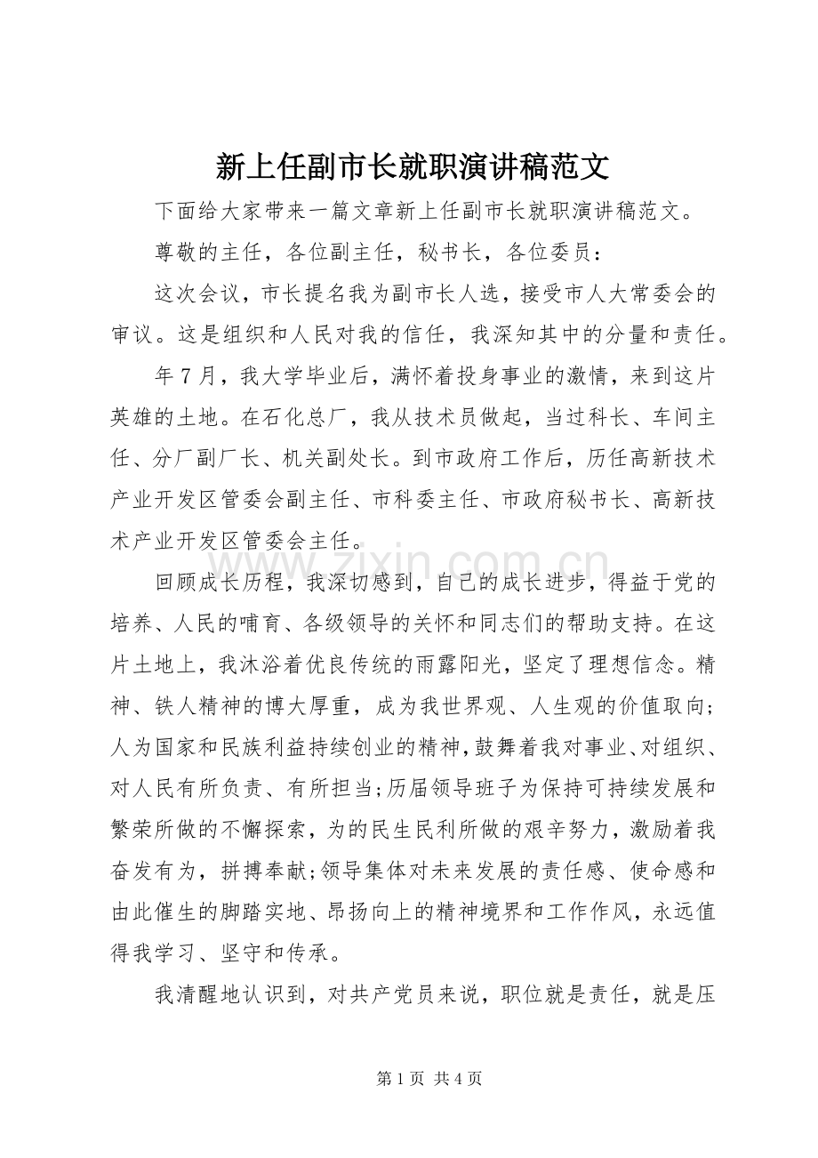 新上任副市长就职演讲稿范文.docx_第1页