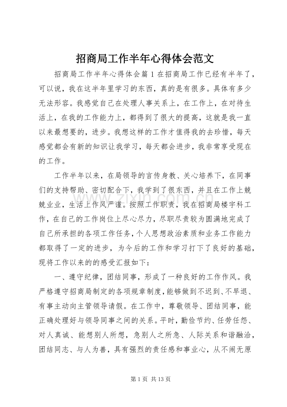 招商局工作半年心得体会范文.docx_第1页