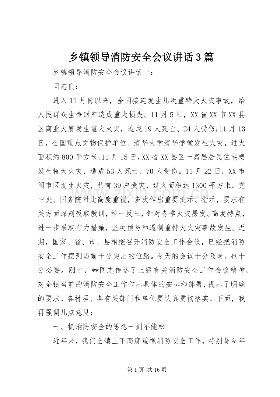 乡镇领导消防安全会议讲话3篇.docx_第1页