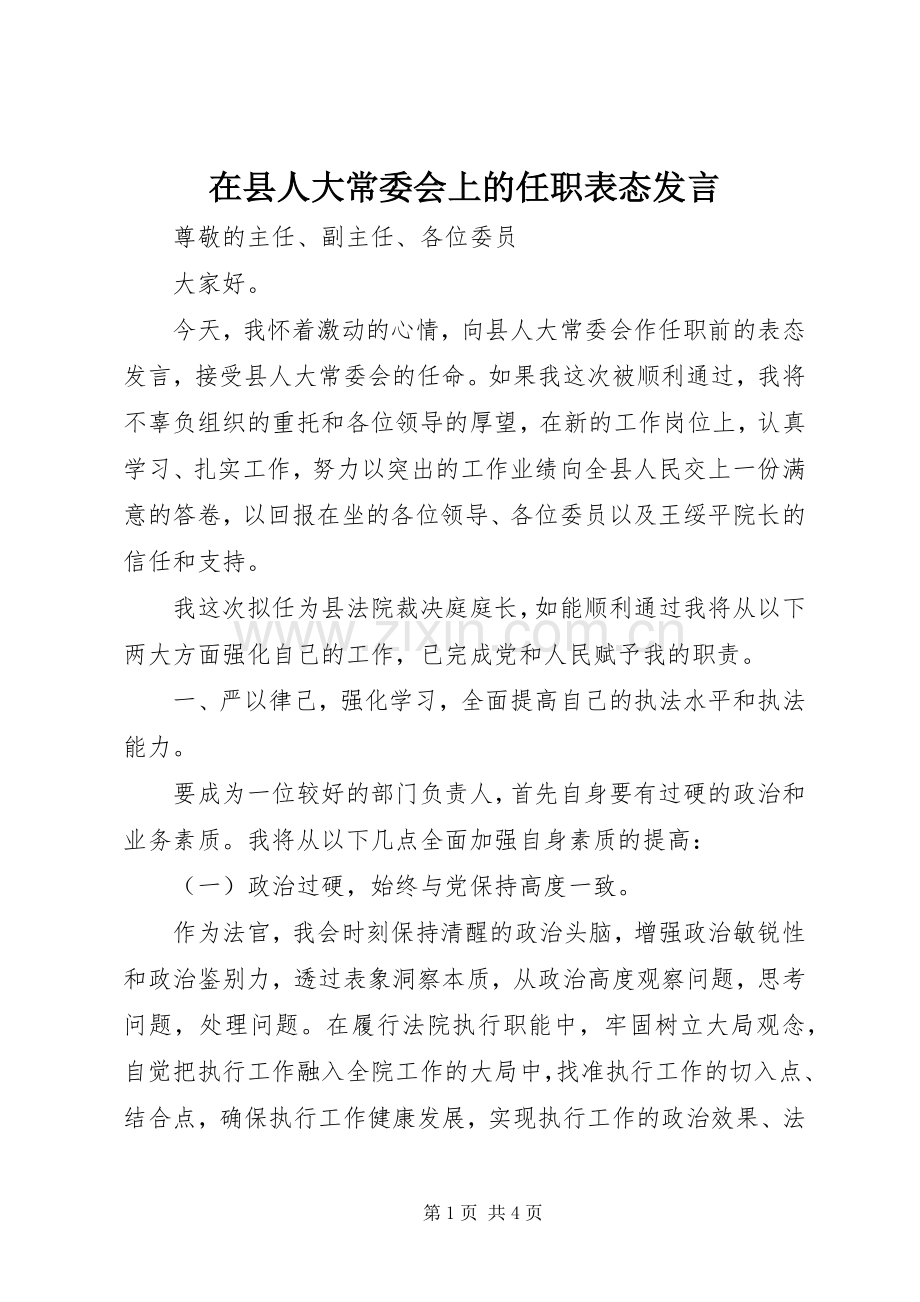 在县人大常委会上的任职表态发言.docx_第1页