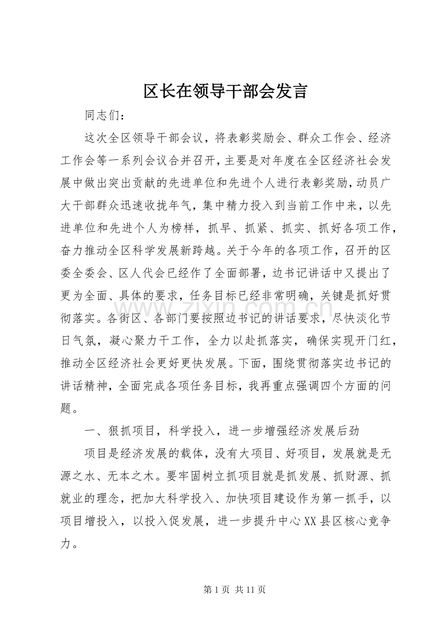 区长在领导干部会发言.docx_第1页