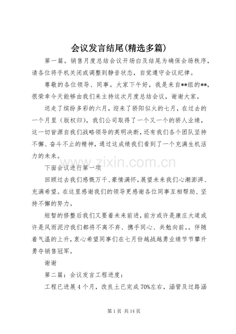 会议发言结尾(多篇).docx_第1页