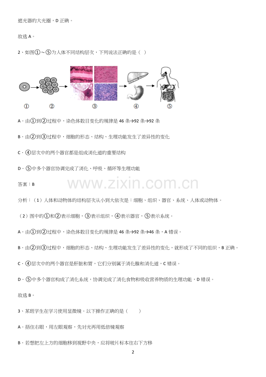 通用版初中生物七年级上册第二单元生物体的结构层次知识集锦-(2).docx_第2页