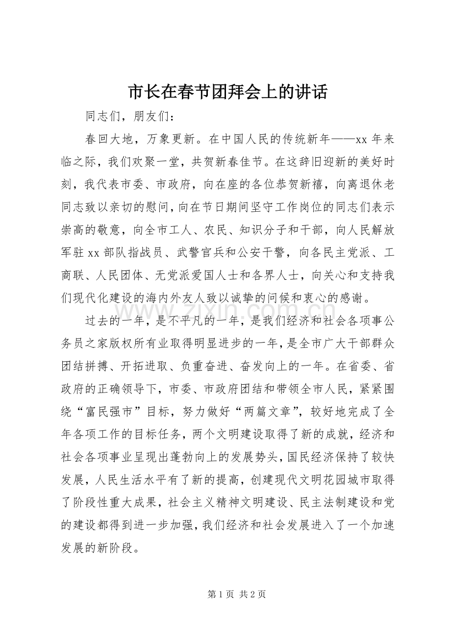 市长在春节团拜会上的讲话.docx_第1页