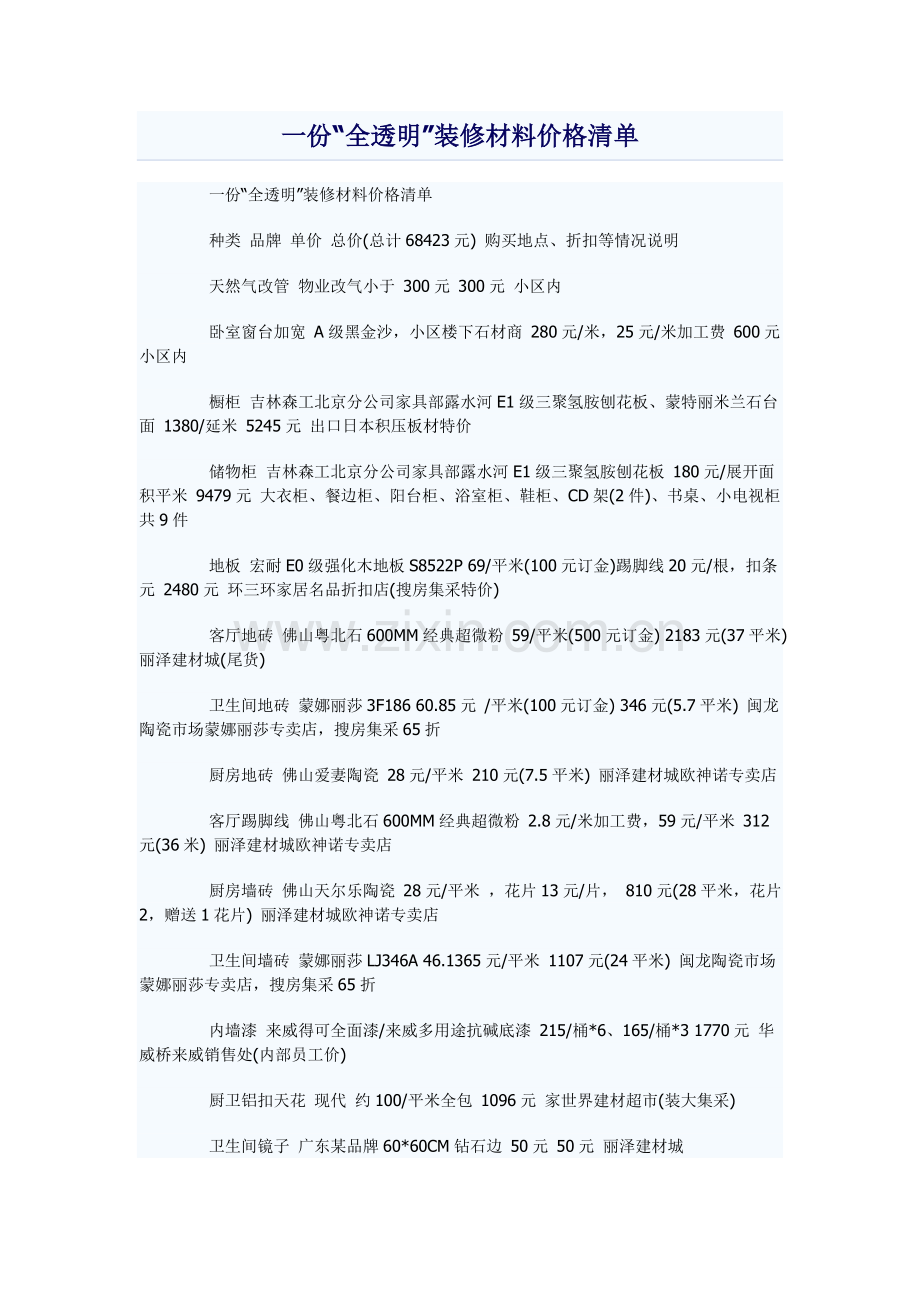 一份“全透明”装修材料价格清单.doc_第1页