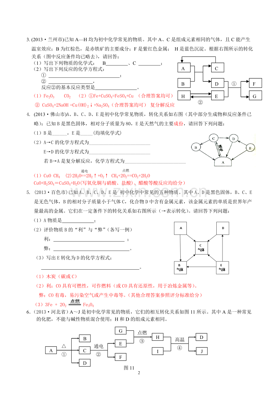 2013年中考化学框图推断题汇编.doc_第2页