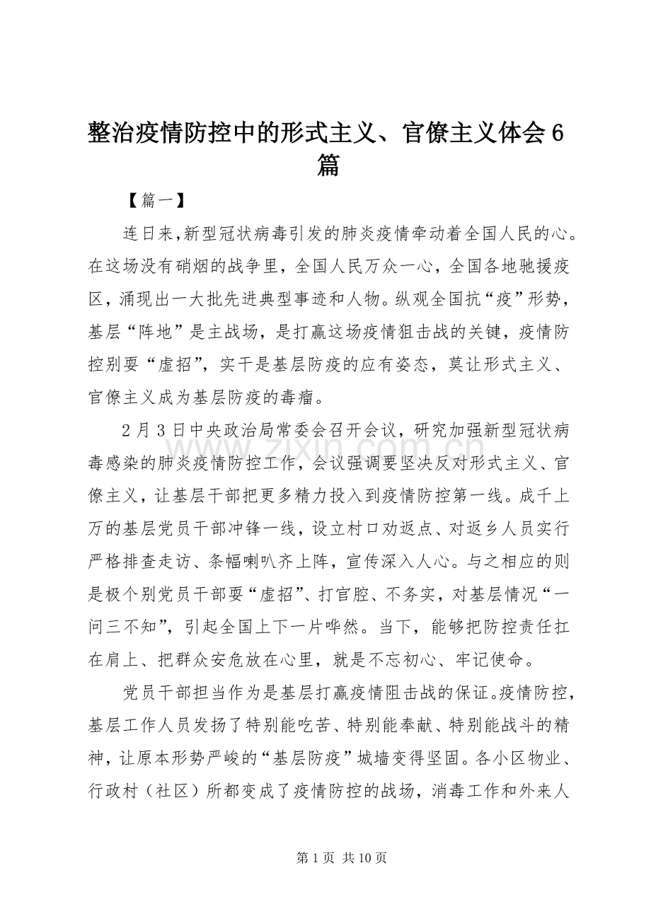 整治疫情防控中的形式主义、官僚主义体会6篇.docx_第1页