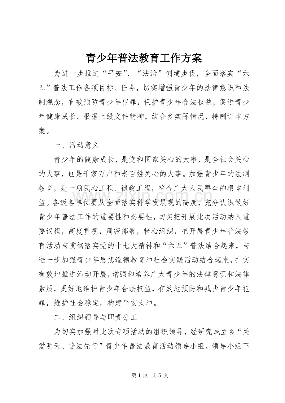 青少年普法教育工作实施方案.docx_第1页