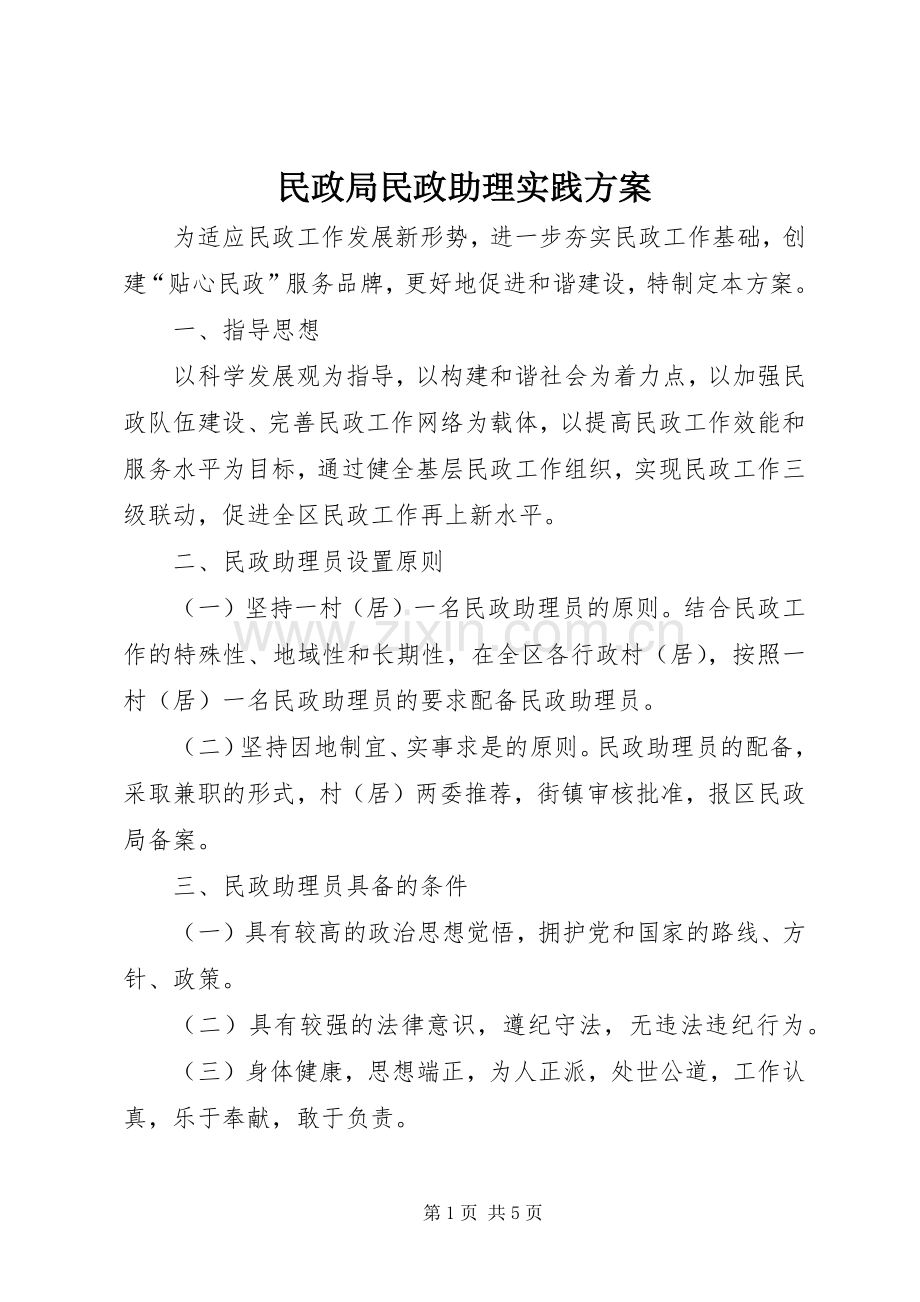 民政局民政助理实践实施方案.docx_第1页