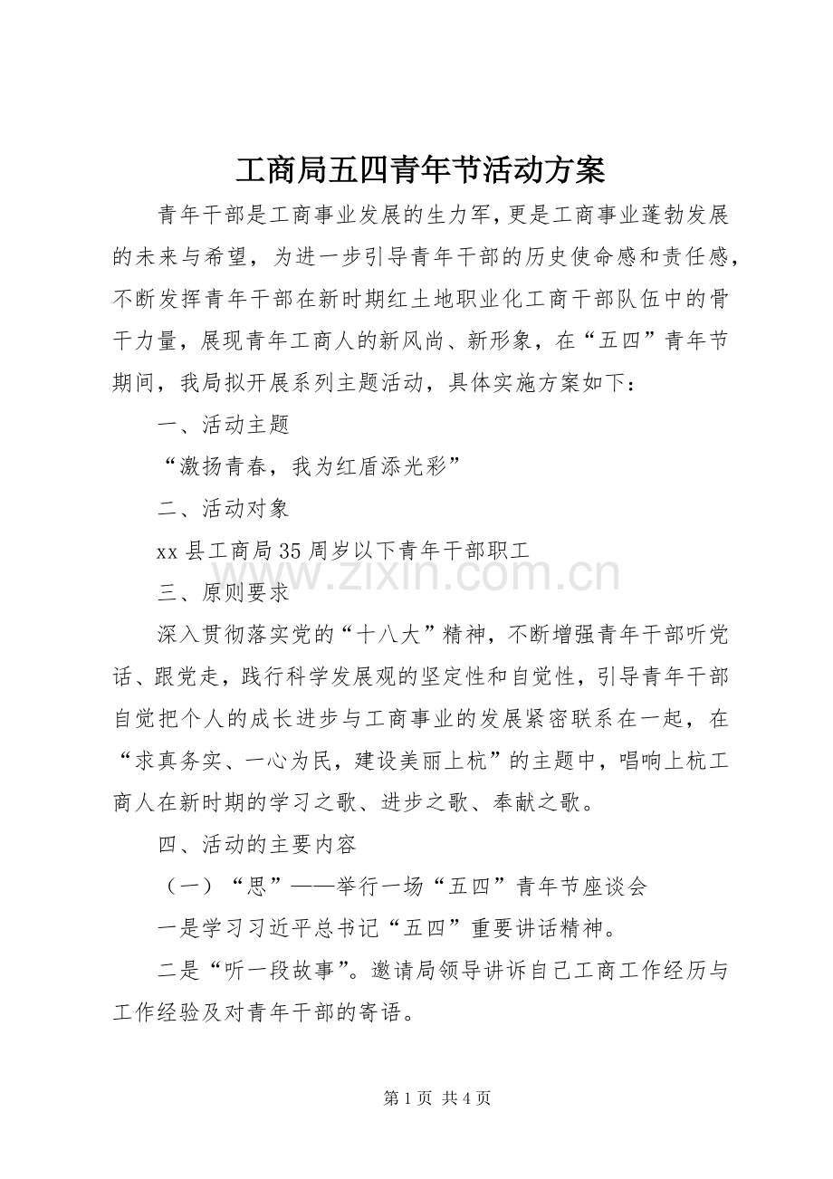 工商局五四青年节活动实施方案.docx_第1页