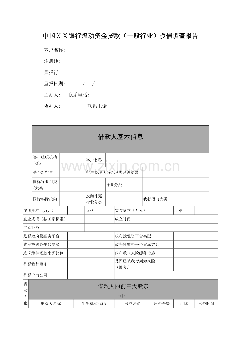 银行流动资金贷款(一般行业)授信调查报告-(模版).docx_第1页