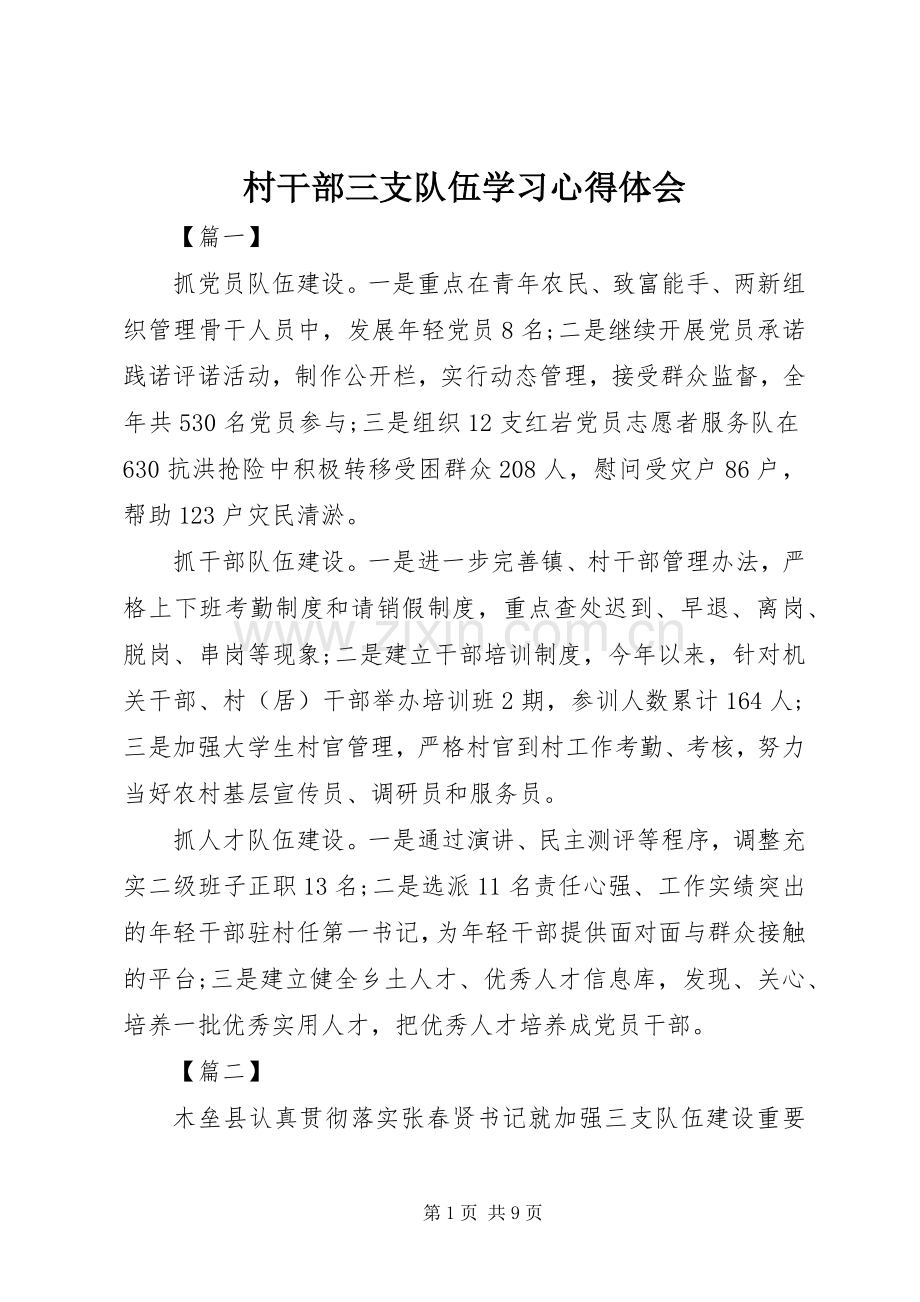 村干部三支队伍学习心得体会.docx_第1页