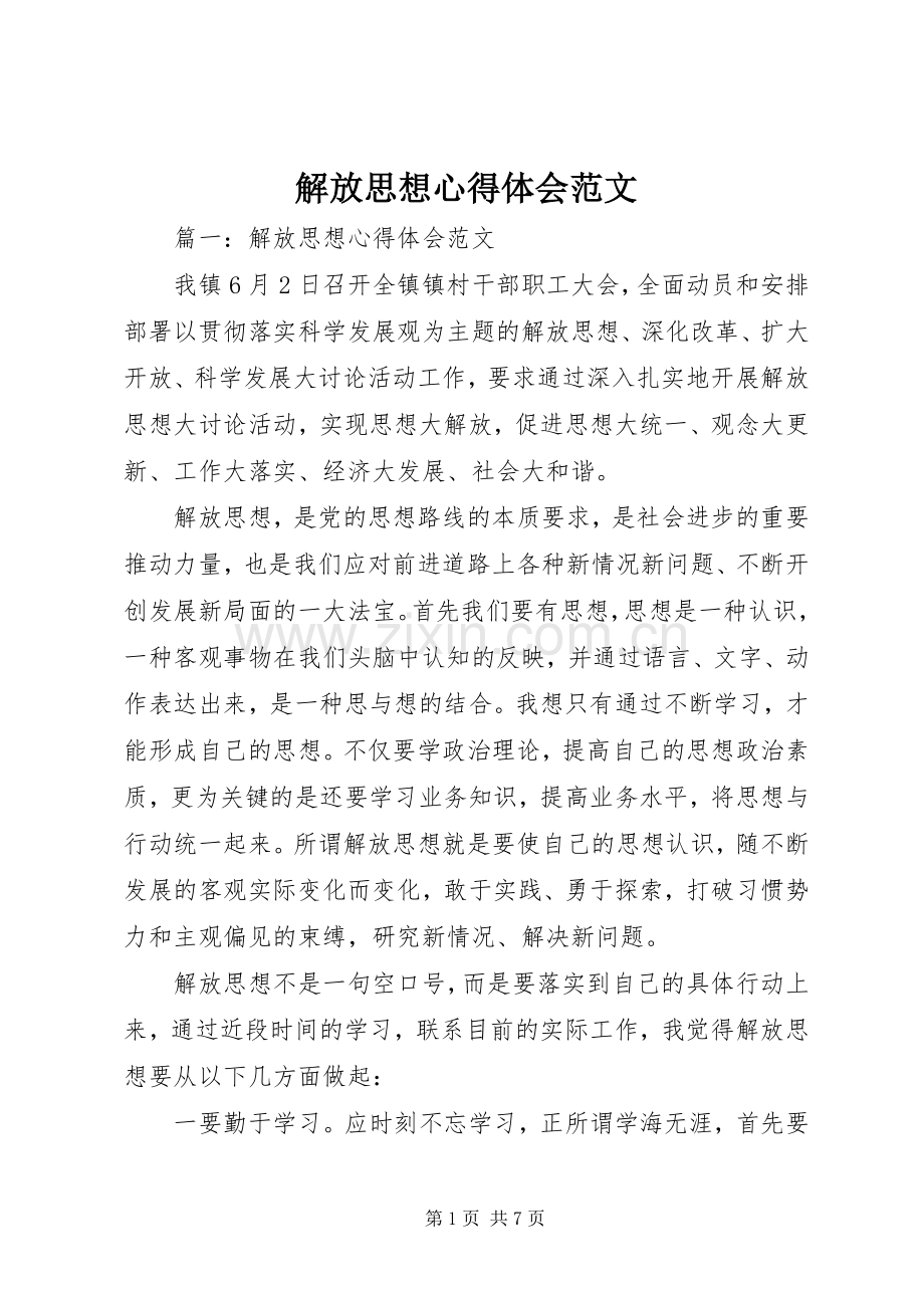 解放思想心得体会范文.docx_第1页