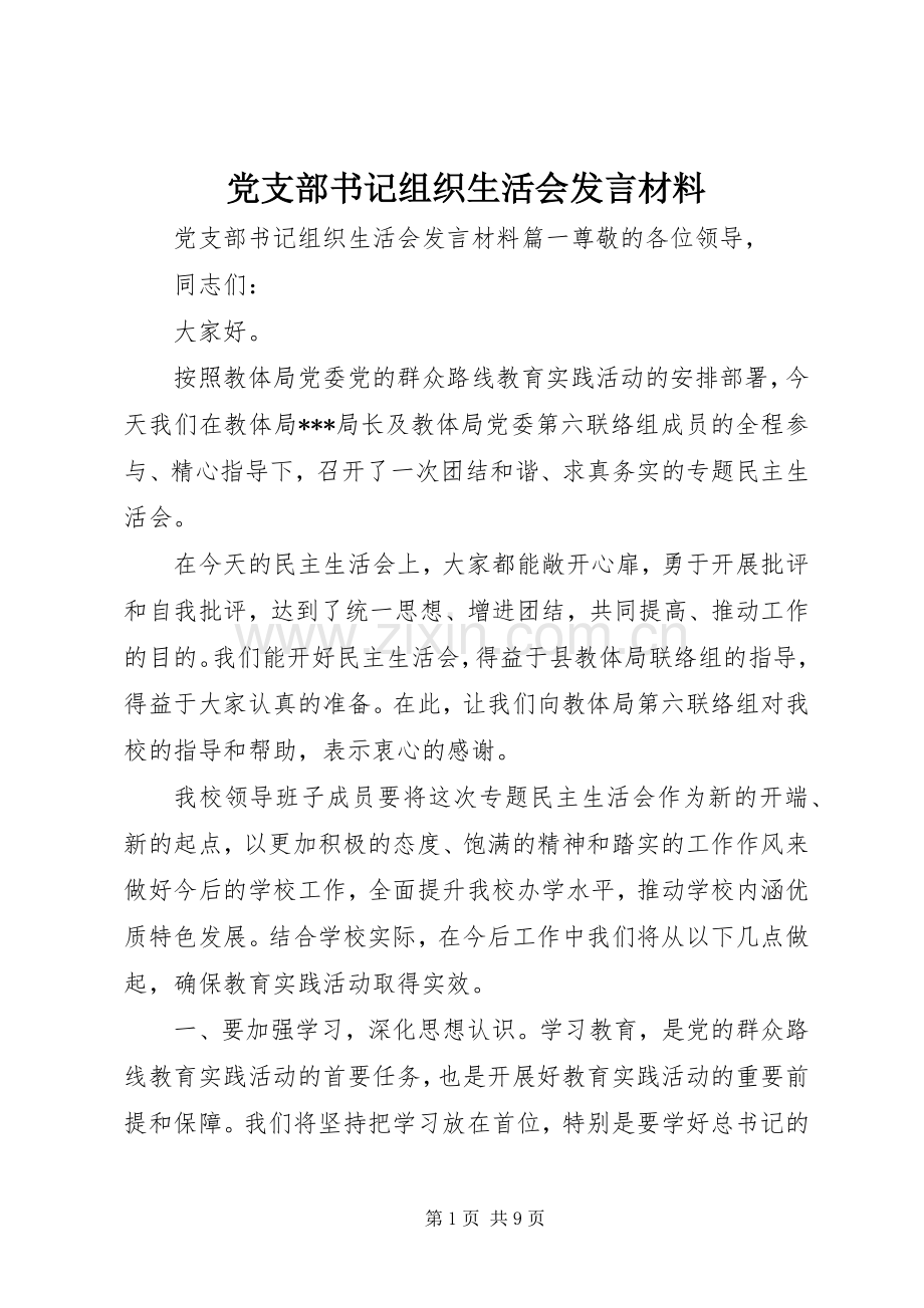 党支部书记组织生活会发言材料.docx_第1页