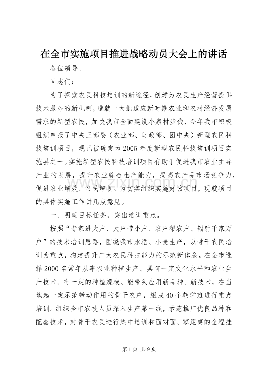 在全市实施项目推进战略动员大会上的讲话.docx_第1页