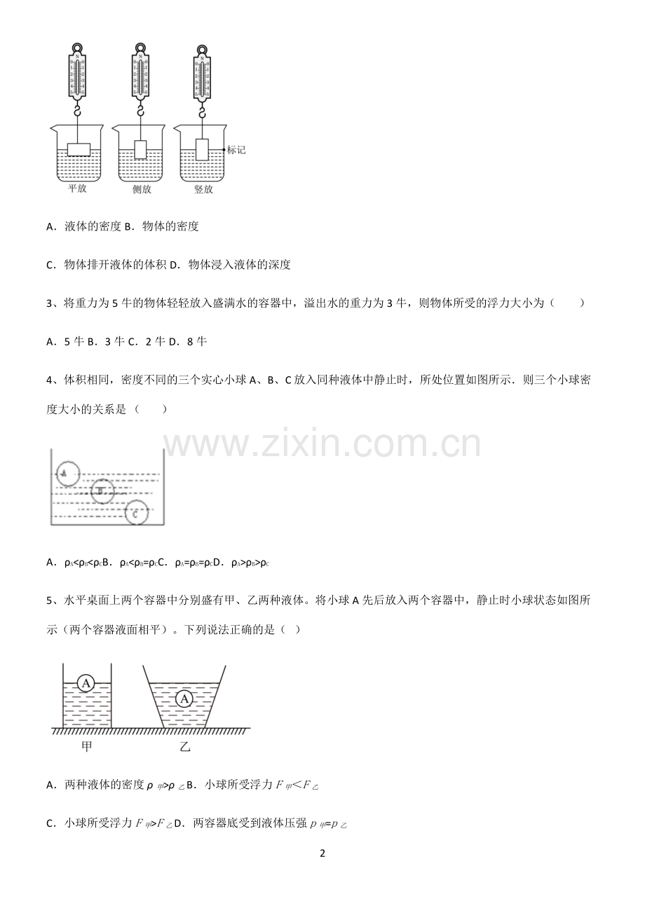 (文末附答案)2022届初中物理浮力总结(重点).pdf_第2页