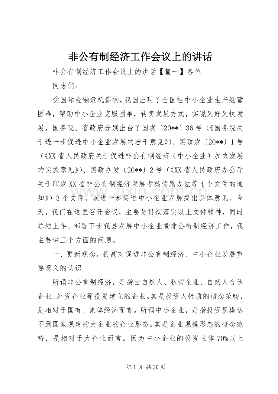 非公有制经济工作会议上的讲话.docx_第1页