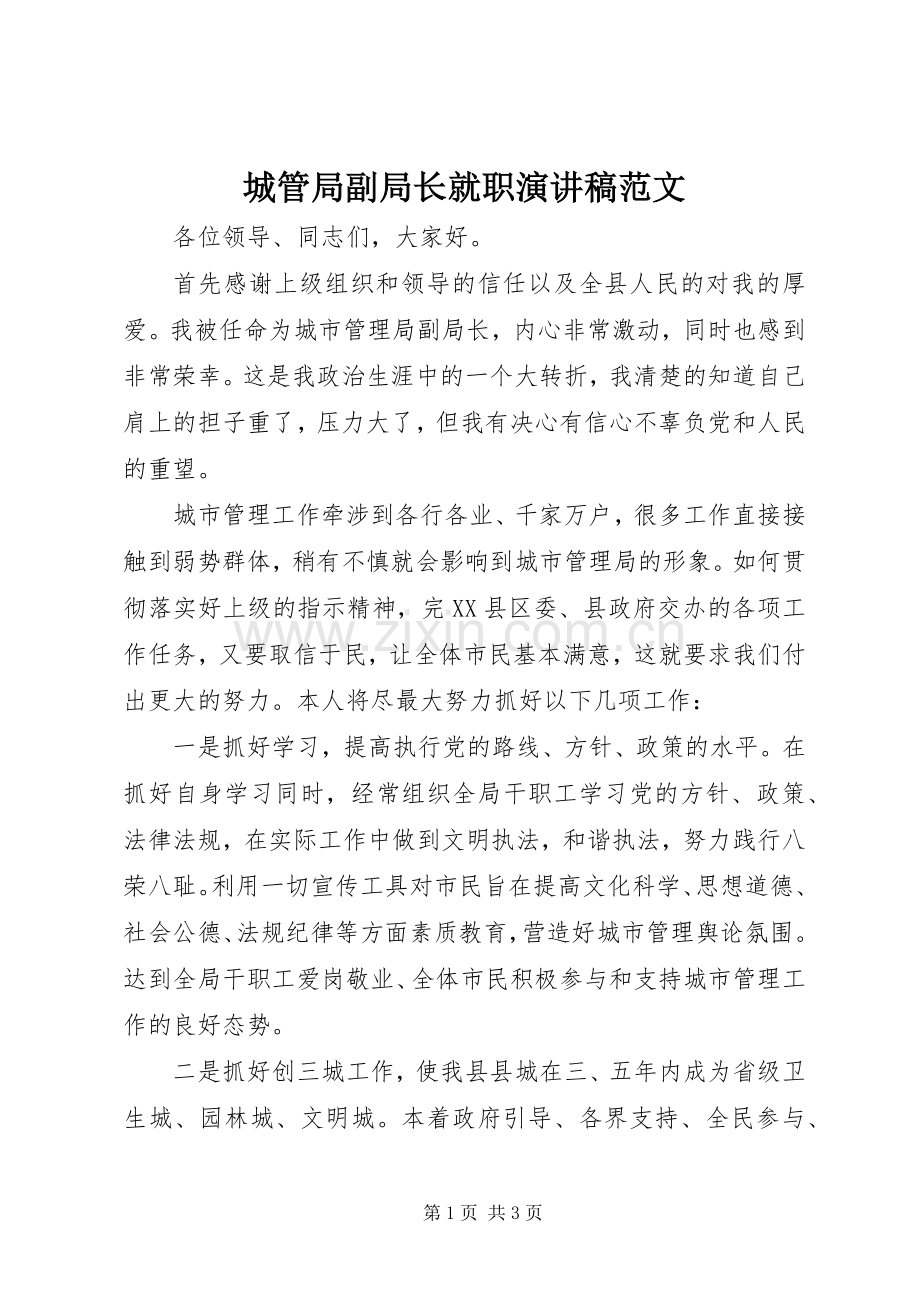 城管局副局长就职演讲稿范文.docx_第1页