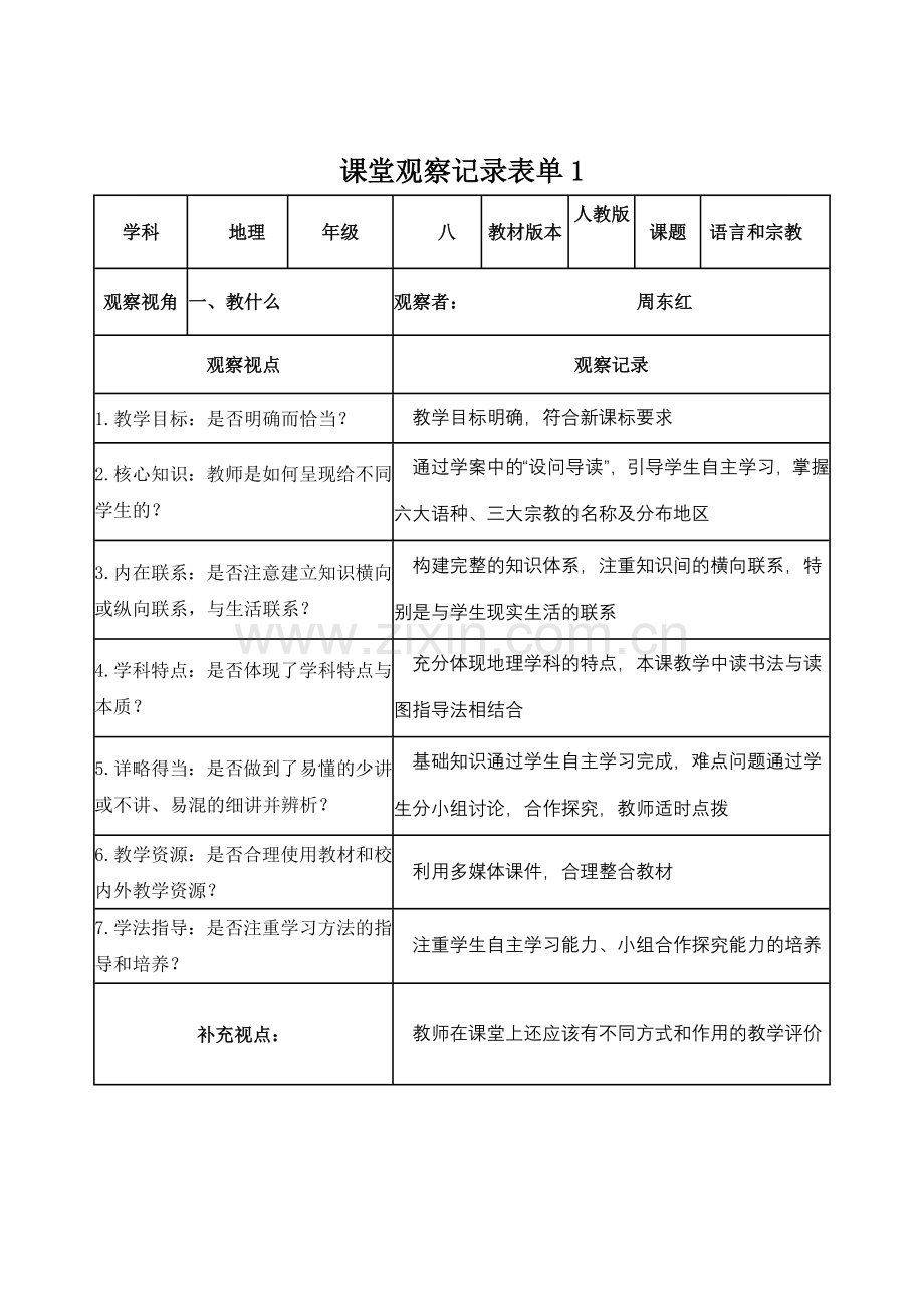 课堂观察记录表单-(3).doc_第1页