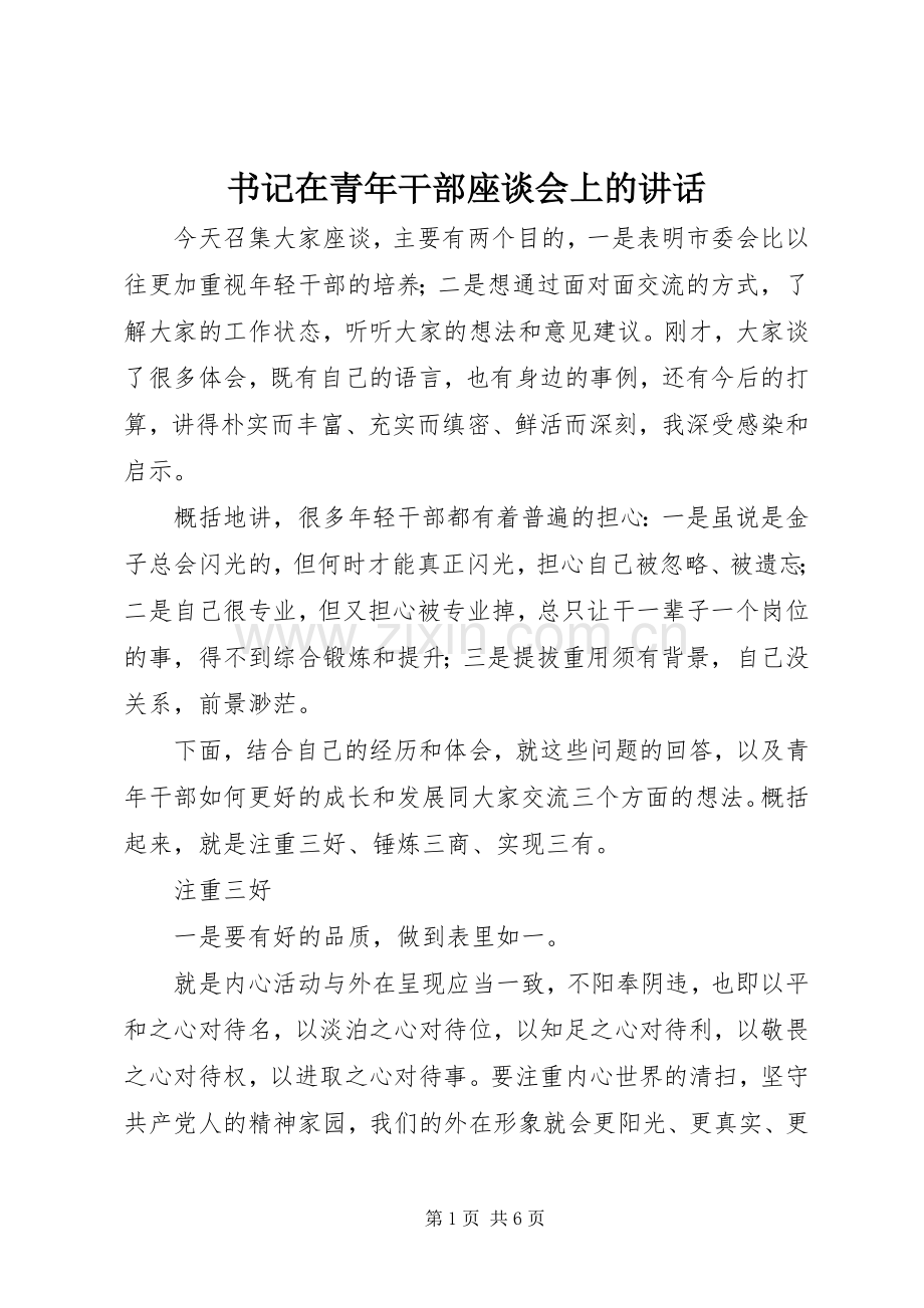 书记在青年干部座谈会上的讲话.docx_第1页