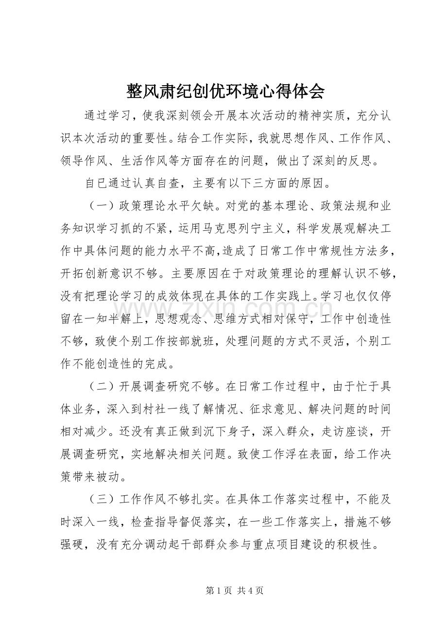 整风肃纪创优环境心得体会.docx_第1页