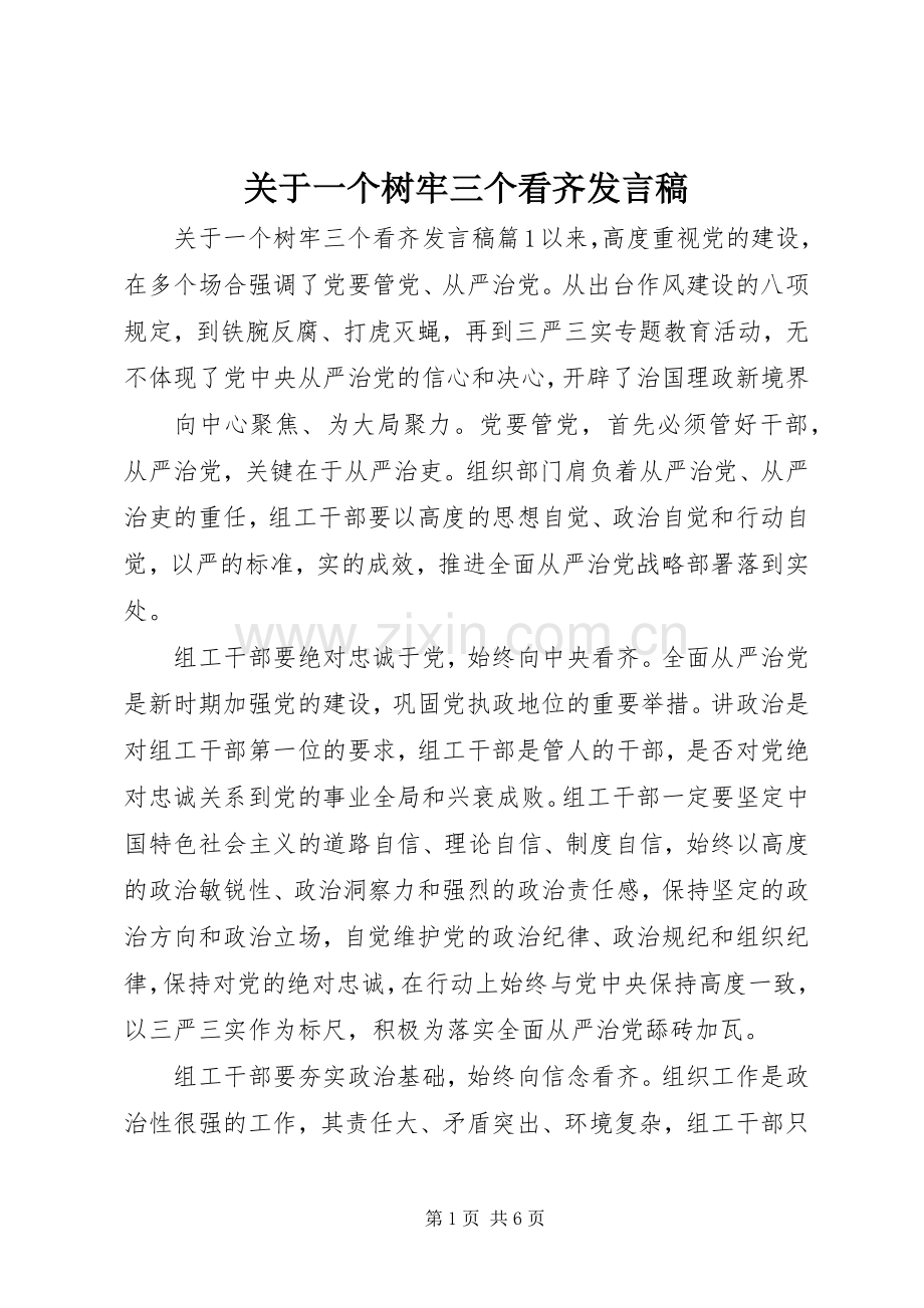 关于一个树牢三个看齐发言稿.docx_第1页