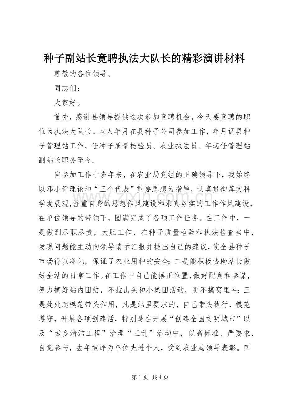 种子副站长竟聘执法大队长的精彩演讲材料.docx_第1页