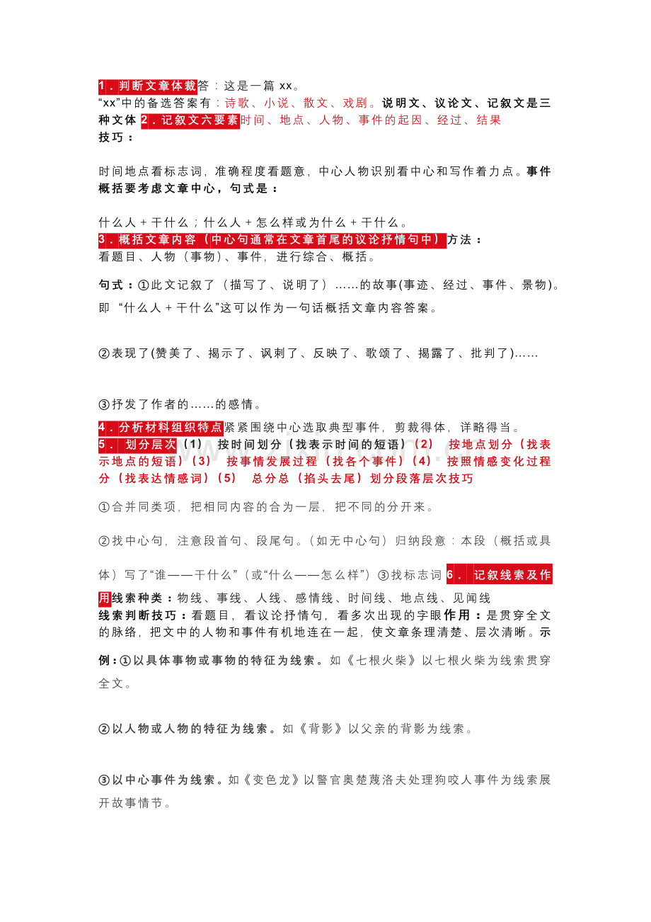 初中语文阅读理解万能答题公式.docx_第1页