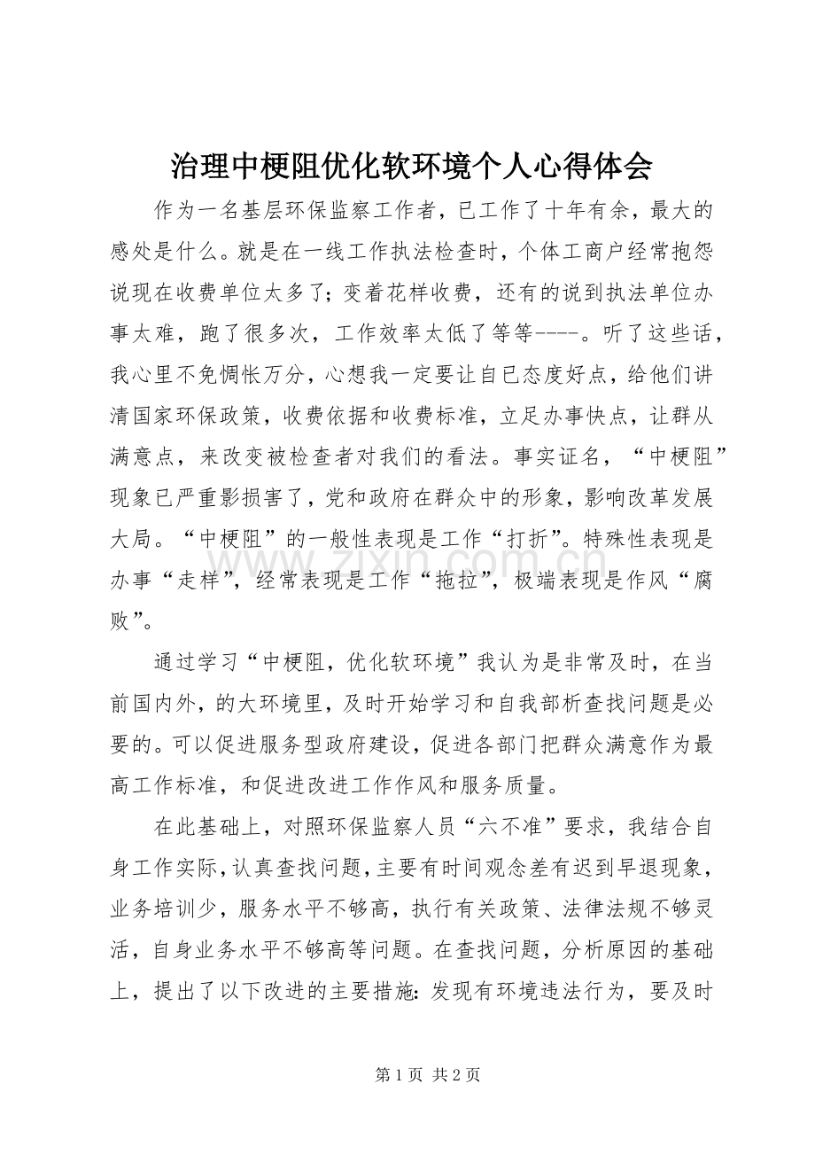 治理中梗阻优化软环境个人心得体会.docx_第1页