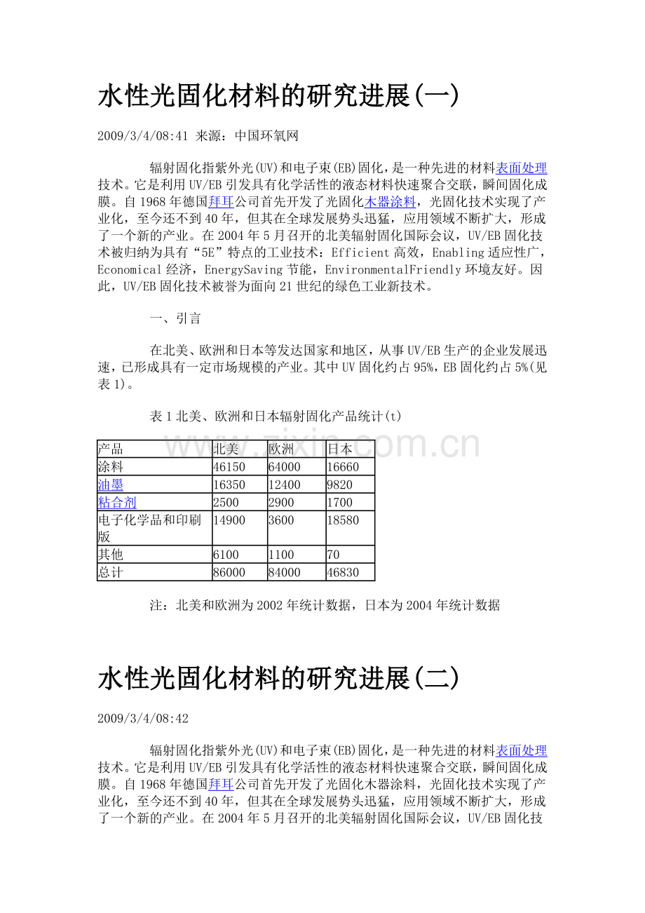 水性光固化材料的研究进展.doc_第1页