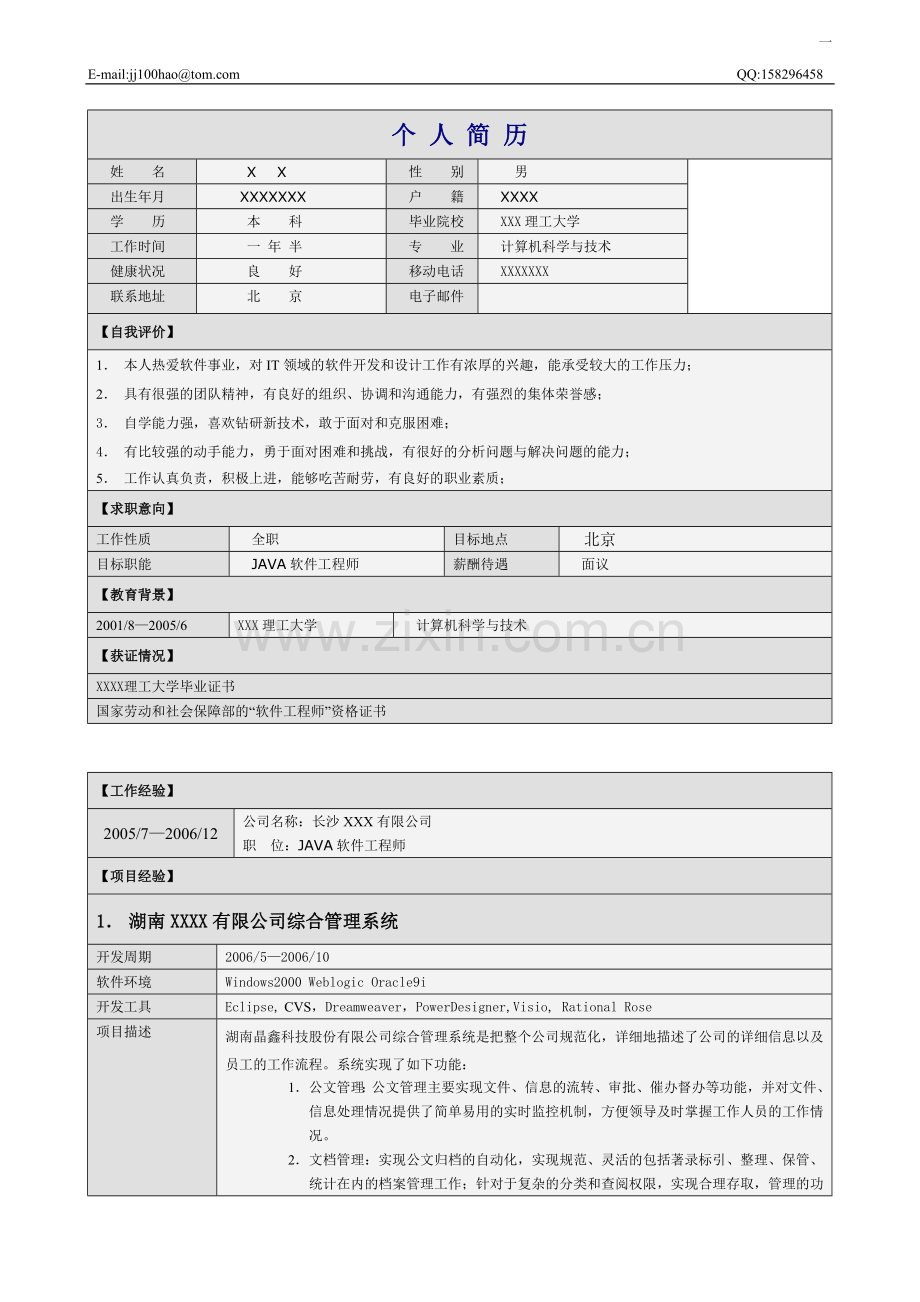 软件工程师简历模板.doc_第1页