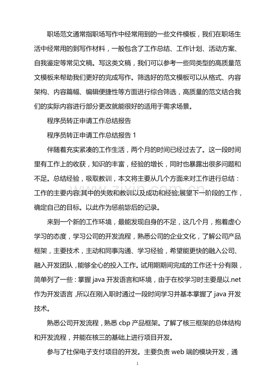 2022年程序员转正申请工作总结报告.doc_第1页