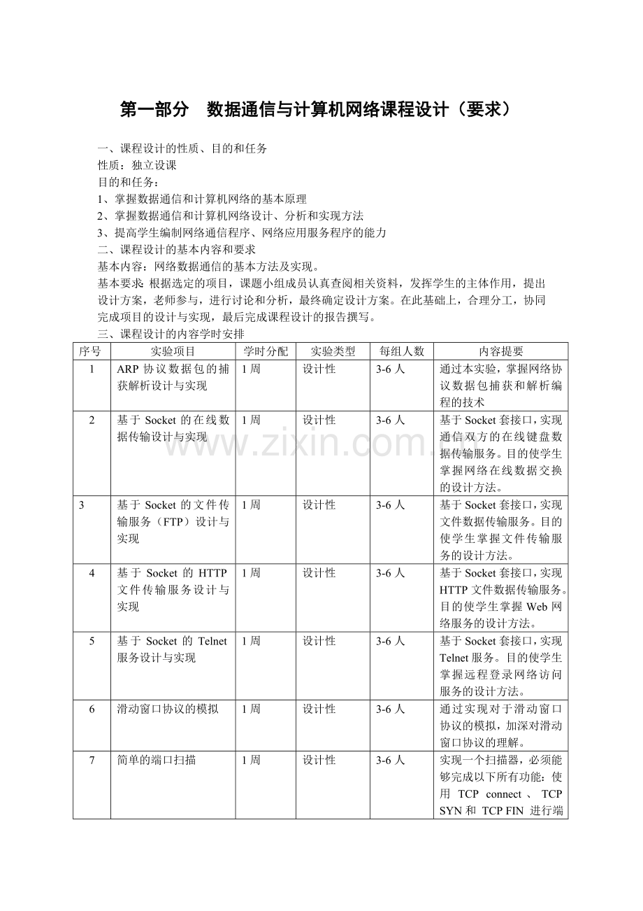 数据通信与计算机网络课程设计要求.doc_第1页