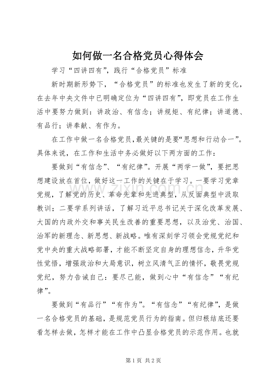 如何做一名合格党员心得体会.docx_第1页