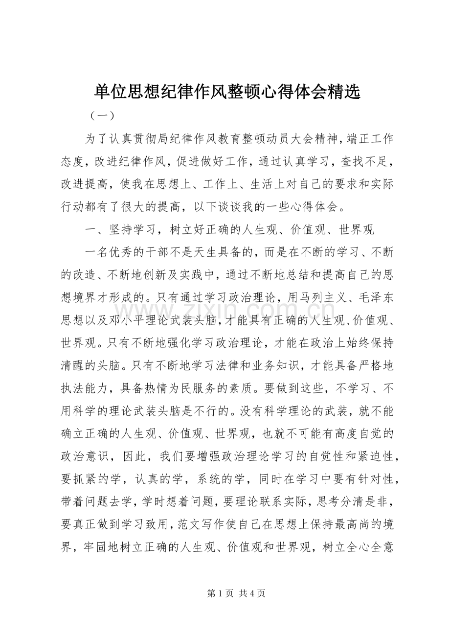 单位思想纪律作风整顿心得体会.docx_第1页