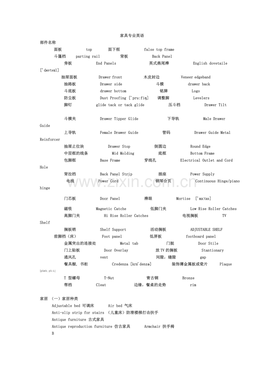 家具专业英语.doc_第1页